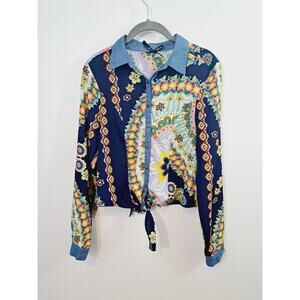 Ali + Kris Women's Floral Print Tie Front Button Up Shirt In Size Medium